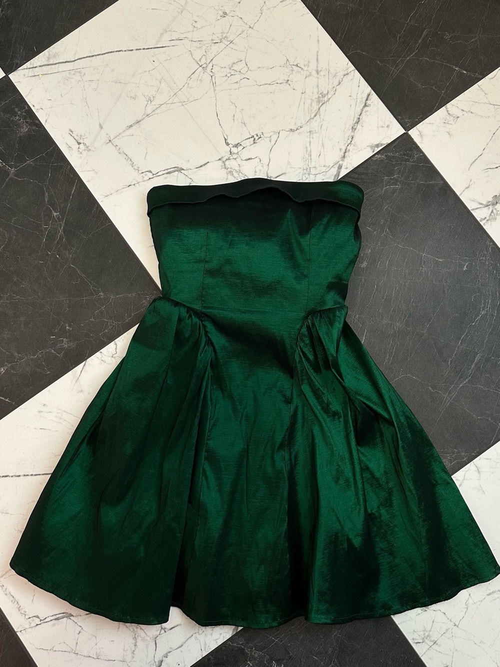 Altar'd State Strapless Dark Emerald Satin Party Dress - Picture 2 of 8